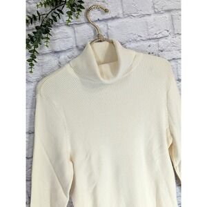 1X LUXE!🌿Lauren Ralph Lauren Ivory Ribbed Cotton-Blend Turtleneck Sweater Women